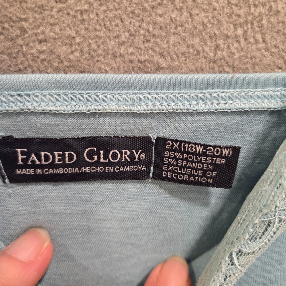 Faded Glory Lace Trim Cami Tank Top Womens SZ 2X Blue Preppy Y2K Fairy Romantic‎ - Picture 3 of 8